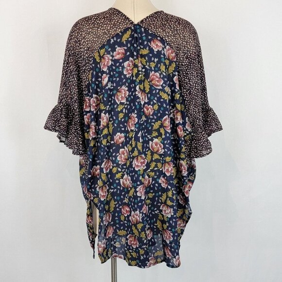 Umgee Sheer Mixed Print Bell Sleeve Boho Kimono Duster Coverup Size Small Medium - Picture 5 of 12